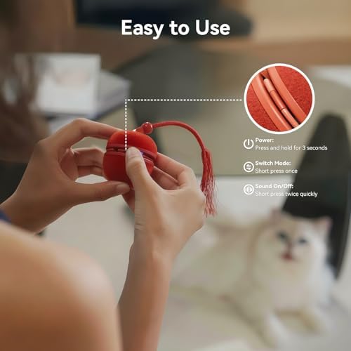 Cheerble 2 in 1 Interactive Cat Toys for Indoor Cats - Wicked Ball Duo2 Automatic Cat Toy, Dual Interchangeable Shells, Electric Cat Toy Ball with Chirping Sounds, Rechargeable Moving Kitten Toys, Red