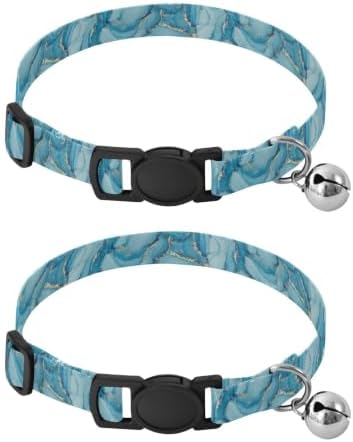 Swirling Blue Marble Cat Bell Collar 2 Pack Pet Collars Adjustable Length 10.6" to 17.1"