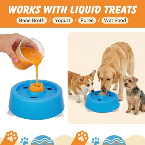 Slow Feeder Dog Bowl with Suction Cup Base, Rolling Ball Lick Enrichment Toy for Liquid Treats and Bone Broth, Interactive Feeding Dish for Small Medium Large Dogs