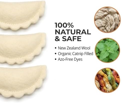 Glaciart One Wool Dumpling Cat Toys with Catnip | Interaction & Boredom Relief, Encourages to Exercise, Explore & Play | Filled w/Organic Herbs to Help Sooth or Reduce Anxiety