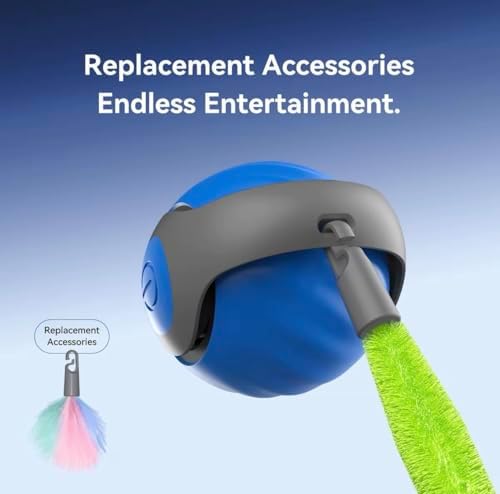 Interactive Automatic Pet Ball Toy for Cats & Small Dogs – USB-C Rechargeable, 3 Tails, 2 Speed Modes for Endless Play (Blue, Small)