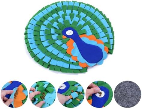Pet Snuffle Mat Dog Foraging Food Mats Interactive Feeding Puzzle Toy Animal Design Fleece Slow Feeder Treat Dispenser for Dogs Rabbits Guinea Pigs (Peacock)