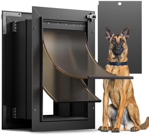Dog Door for Wall, All Aluminum Large Doggy Door Doggie door, Pet Door Easy to Install, 2 Magnetic Flaps Energy Efficient, Wide Telescoping Tunnel for Interior & Exterior Walls, Pet Up to 110 Lb-Black | 2 Magnetic Flaps, Energy Efficient, Wide Telescop...