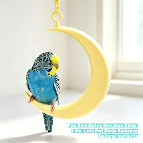 Hanging Moon Bird-Swing Perch, Parakeet Swing Toys with Chain, Grinding Claw Beak Cage Accessory for Small Parrots