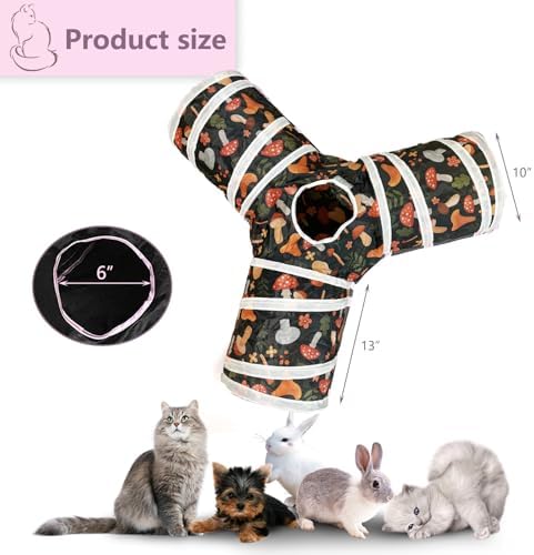 3 Way Cat Tunnel Collapsible Fun Pet Play Tube Toys for Cats, Kittens, Puppies & Rabbits - Portable Tunnel with Hanging Ball for Indoor Play, Hideout & Exercise