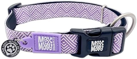Max & Molly Urban Pets Smart ID Dog Collar - Soft Neoprene, Waterproof, Machine Washable, Power Buckle, Gotcha! QR Tag & Custom App Profile, Mykonos Lilac XS