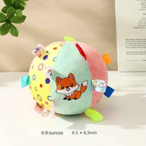 TRAVEYO Dog Toy Balls, Squeaky Plush Dog Balls with Colorful Sensory Tags & Built-in Bell, 6.3 Inch Soft Interactive Chew Fetch Toy for Indoor Outdoor Play, Suitable for Small Medium Large Dogs