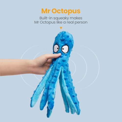 HGB Squeaky Dog Toys No Stuffing Octopus Crinkle for Large Medium Small Dog