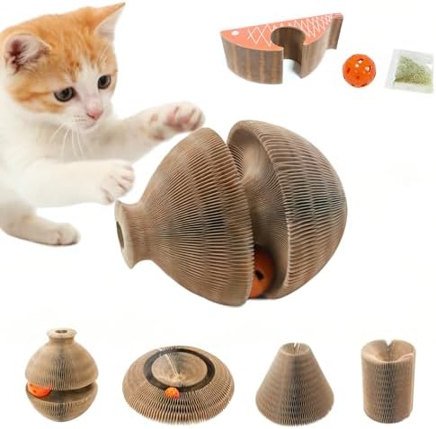 Magic Organ Cat Scratcher, Kitty Curls Cat Toys Cardboard Cat Scratching Board, Interactive Cat Toys for Indoor Cats, Mental Physical Exercise Cat Toys with Bell Ball