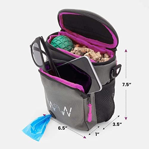Multipurpose Pro Dog Treat Bag with Neoprene Split Top Dog Training Treat Pouch Bag with Shoulder Strap, Belt and Clip and Exterior Storage Pocket (Raspberry)