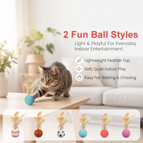 6 Pcs Bouncy Ball Cat Toy,Rubber Cat Bouncy Ball with Tail