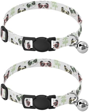 Cute Panda Colorful Adjustable Buckle Puppy Collar 2 Pack Lightweight Pet Collar for Cats and Dogs
