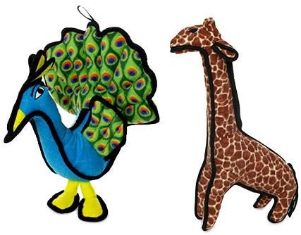 TUFFY® 2 Pack Giraffe Peacock Ultra Durable Plush Dog Toys