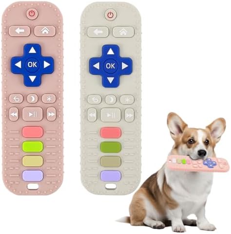 2 PCS Dog Teething Toys, TV Remote Control Shape Chew Toys for Training and Cleaning Teeth, Interactive Teether for Small Medium Dogs