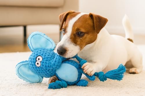 Plush Elephant Dog Toy, Squeaky Interactive Tug Toy for Small Medium Dogs
