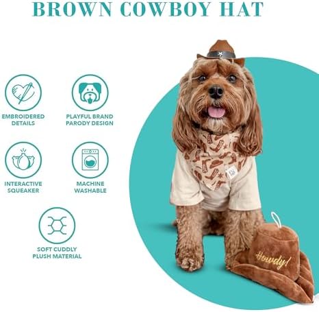 Haute Diggity Dog Cowboy Hat Plush Dog Toy, Western Stuffed Chew Toys