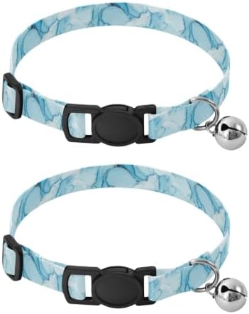 Blue Watercolor Marble Pet Collars 2 Pack Collar for Puppy Adjustable Length 10.6" to 17.1"