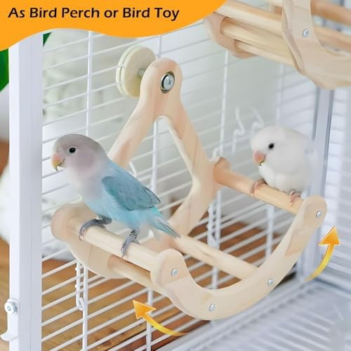 Bird Perch Toy, Wooden Interactive Rocking Parakeet Toys and Perches