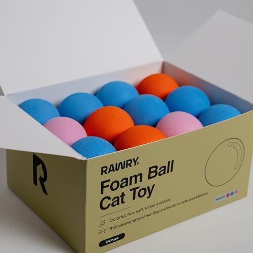 Rawry Foam Ball Cat Toy for Indoor Cats & Kittens, 24 Pack, Three Colors