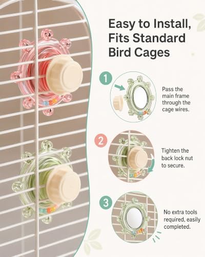 Bird Toy with Mirror, Spinner Rattle Parakeet Rotating Interactive Toy