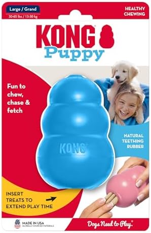 KONG Puppy Classic Toy – 2 Pack – Soft Natural Rubber for Teething, Enrichment, Crate Training & Chew Behavior Training (Large)