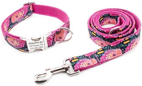 Durable Engraved Dog Collar Adjustable Sizing Fabric (Pink Graffiti)