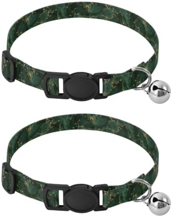 2 Pack Cats Collar Green Marble Cat Collar with Bell, Adjustable 10.6 to 17.1 Inches