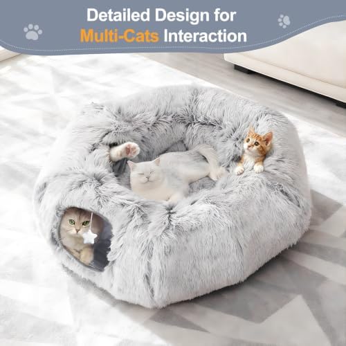 Cat Tunnel Bed for Indoor Cats, Zipper-Style Warm Soft Cat Donut Tunnel Toy