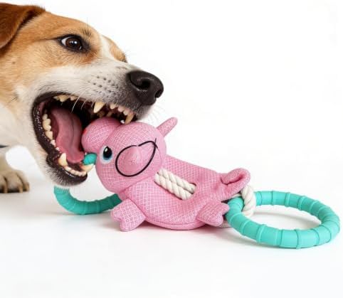 Tug of War Dog Toy - Rubber & Cotton Rope Toys for Dogs, Large Double Ring Dog Tug Toy, Interactive Dog Toys for Small Medium Large Dogs(Piglet)