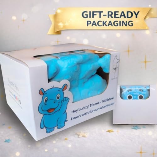 No Stuffing Interactive Plush Dog Toy with Hidden Toy Inside, Squeaky Soft Dog Toy for Small, Medium & Large Breeds, Blue Plush Hippo for Fetch, Play and Engagement, Gift Ready Box