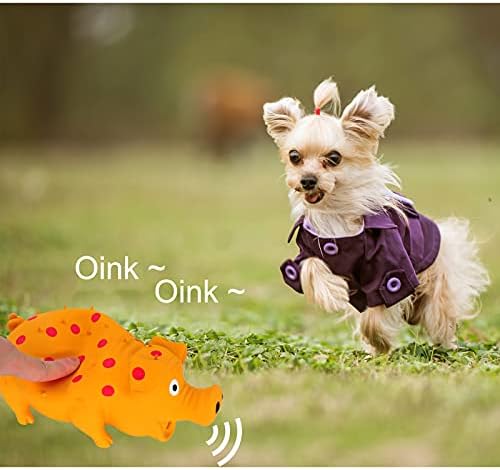 Andiker Dog Squeaky Toy, Dots Latex Dogs Chew Toys with a Oinks Sound Squeaker Grunting Pig Dog Toy Sturdy Self Play 8" Dogs Squeeze Toy for Dental Biting Chasing to Kill Boring Time (Orange)