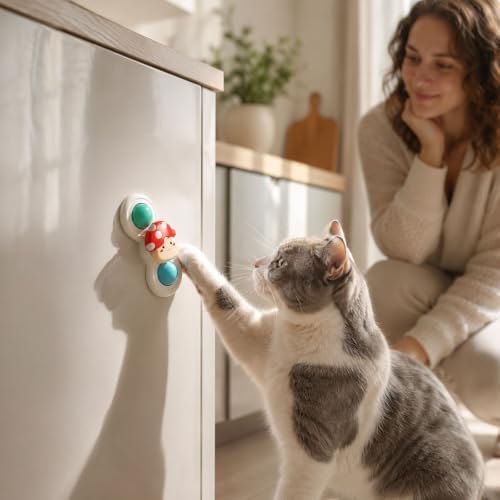 Suction Cup Cat Toy, Interactive Suction Cup Window Spinner Toys, Wall Mount Spinning Cat Toy for Indoor Cats, Durable Interactive Pet Toy, Mushroom