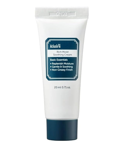DearKlairs Rich Moist Soothing Cream 20ml, Repair Skin Barrier, Sensitive Skin, Hypoallergenic, Centella Asiatica, Ceremide, Moisturizer, Hydration, Protective layer Beta Glucan, Non-sticky, K-beauty