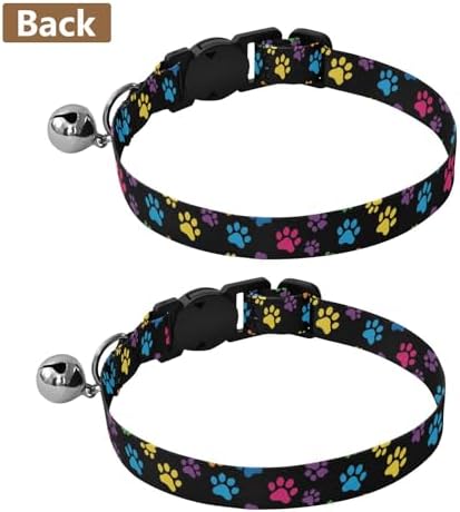 Paw Black Collar with Bell for Dog Puppy 2 Pack Cat Collars Adjustable 10.6 to 17.1 Inches