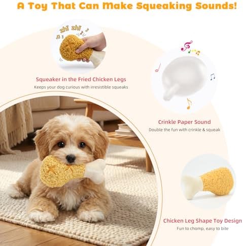 Chicken Leg Hide & Seek Plush Toy for Small Dogs & Puppies: Treat Dispensing Pocket, Squeaker and Crinkle Sounds, Chew for Aggressive Chewers and Teething