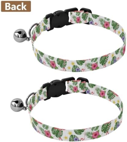 Flamingos Palm Leaf Metal Bell Included Pet Collar 2 Pack Collars for Puppies