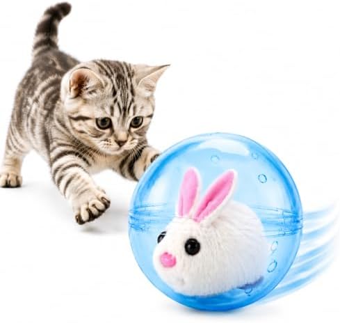Electric Hamster Ball Cat Toy – Automatic Rolling Animal Pet Rolling Ball, Interactive Hamster Ball Cat Toy for Indoor Cats Exercise and Chase Play (Rabbit(Blue))