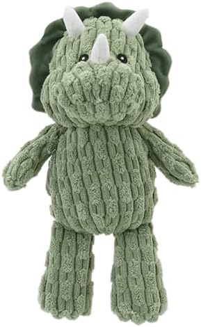 Linzy Plush Dinosaur Dog Toy, Soft Squeaky Chew Toy for Small Medium Large Dogs, Green, Interactive Pet Toy, 12 Inch