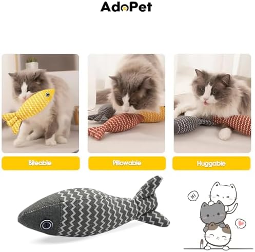 Catnip Fish Cat Toys 3 Pack – Interactive Linen Kicker Toys with Organic Catnip, Durable Bite and Scratch Play for Indoor Cats, Stress Relief and Hunting Instincts