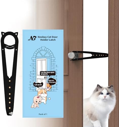 Neobay Cat Door Latch with Stabilizer, 7 Sizes Adjustable Cat Door Holder Latch to Keep Dog Out of Litter Box, Economical Alternative of Pet Gates and Interior Pet Door, Black, 1 Pack