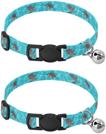 Sea Turtles Blue Aqua Collar with Bell for Dog Puppy 2 Pack Kitten Collars Adjustable 10.6 to 17.1 Inches