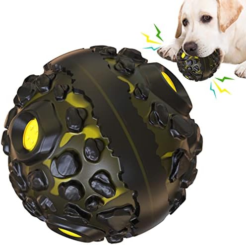 CYBERNOVA Interactive Dog Toys,Dog chew Ball, Fun Squeaky Sound Ball for Small Medium Large Breeds (Black+Yellow)