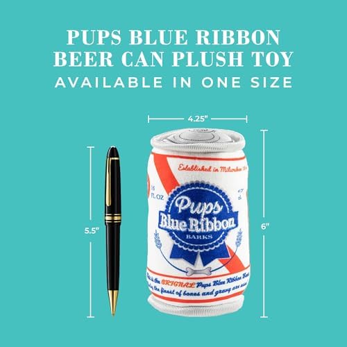 Haute Diggity Dog Pups Blue Ribbon Beer Can Plush Dog Toy, Drink Parody Toy