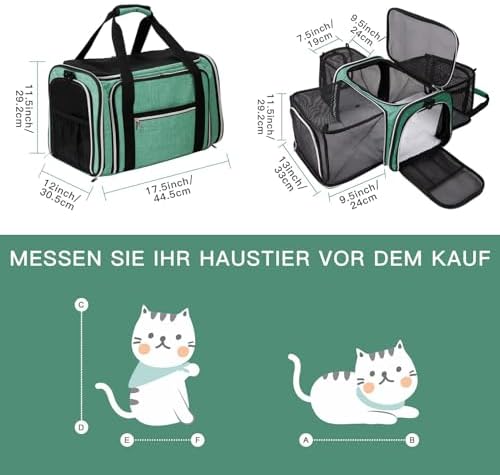 BAGLHER Expandable Cat Carrier with Travel Litter Box, Pet Travel 5 Sides Open Doors 3 Sides, Leak-Proof and Collapsible, for Car, Airplane Trip, Green