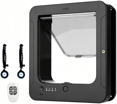 Smart Pet Door Cat Door, Automatic Pet Door, with Collar Sensor & Remote Control, Controllable Entry and Exit Directions(4 Locking Ways), 10.35"x11.73", for Cats & Small Dogs Black