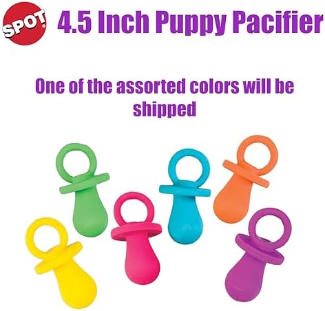 SPOT Puppy Pacifier Latex Dog Toy – Soft Binky-Shaped Chew for Teething Puppies & Small Dogs, 4.5 Inch, for Light Chewers Only, Squeaky Natural Latex, Assorted Colors