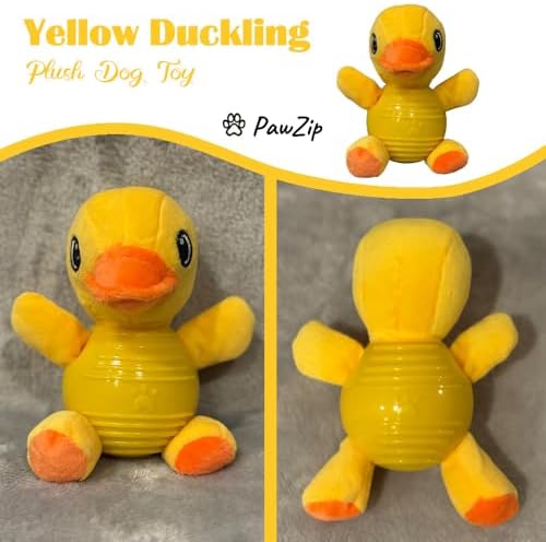 Yellow Duck Plush Chew Toy for Dogs, Soft Plush Dog Toy with Durable Ball for Small, Medium, Large Dogs.