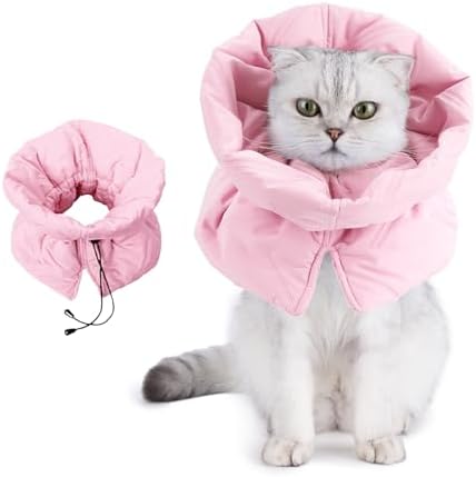 Adjustable Cat Recovery Cone Collar, Lightweight Soft Cat E-Collar Alternative After Spay, Waterproof Comfy Collars to Stop Licking Wound After Surgery, Protective Cone for Kittens/Puppies