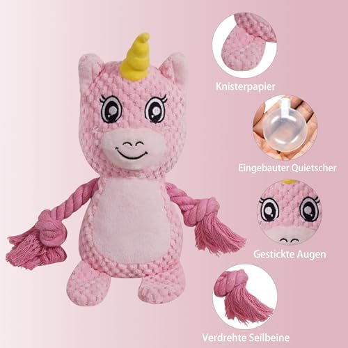 Cute Animals Interactive Dog Squeak Toys, Rope Plush Pet Chew Toys - Pink
