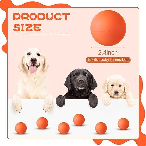 Hiboom 15 Pack Natural Rubber Dog Tennis Balls for Fetch, Orange